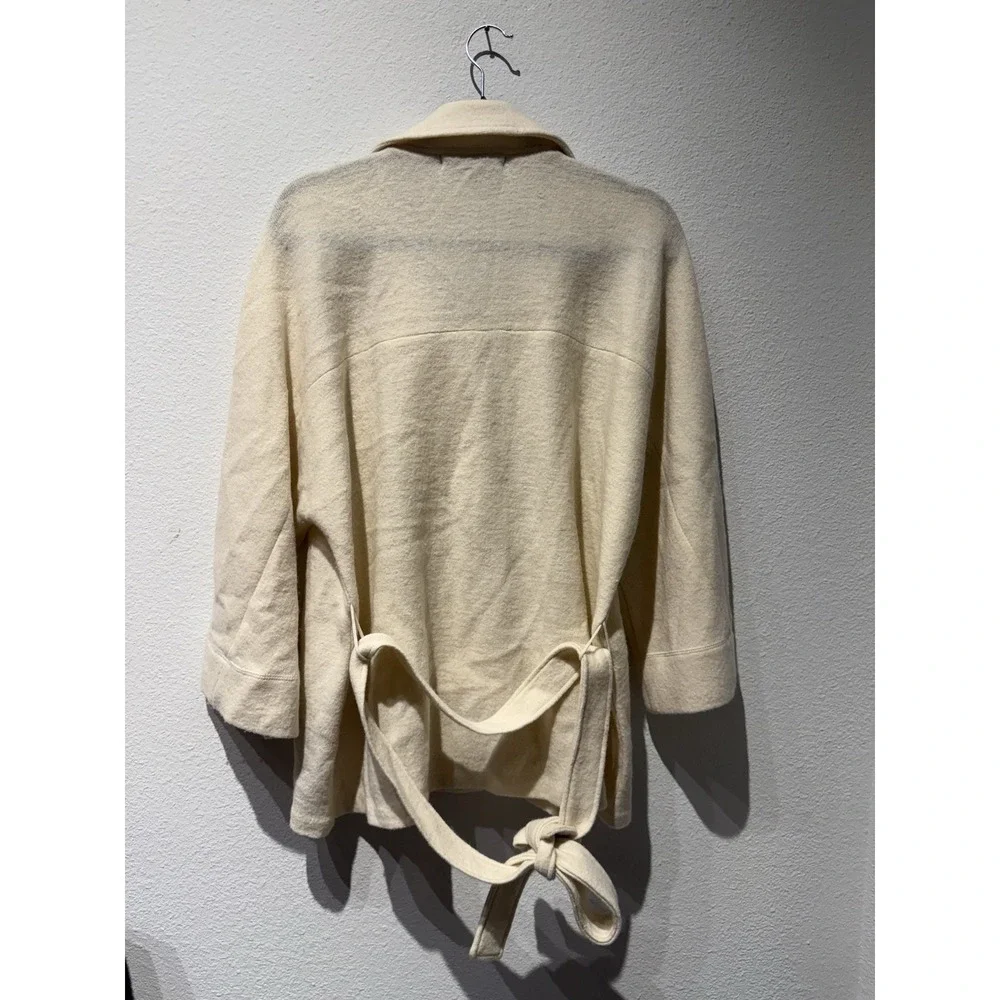 Harvé Benard Women's Cream Wool Belted Casual Jacket Size‎ XL Preppy Business